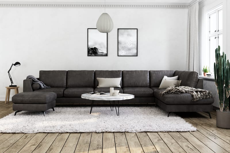 Ocean Lyx U-sofa med Sjeselong Høyre - Svart/Lær - Møbler - Sofaer - Sofa med sjeselong