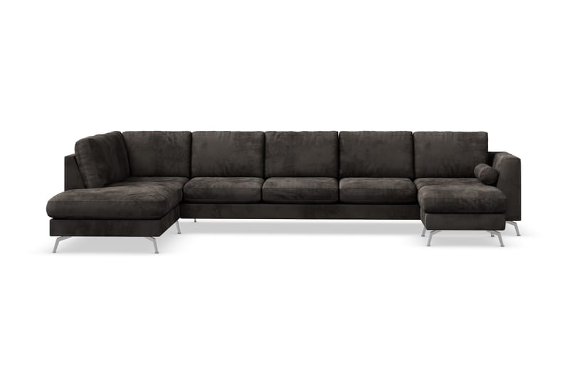 Ocean Lyx U-sofa med Sjeselong Venstre - Mørkegrå/Fløyel - Sofa med sjeselong