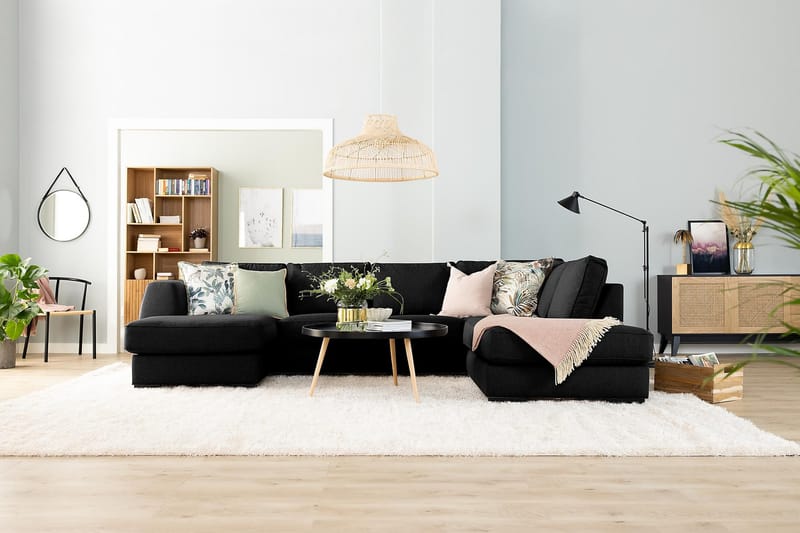 Optus 3-seters Vendbar L-formet Sjeselongsofa i Stoff - Svart - Møbler - Sofaer - Sofa med sjeselong