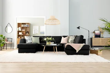 Optus 3-seters Vendbar L-formet Sjeselongsofa i Stoff - Svart - Møbler - Sofaer - Sofa med sjeselong