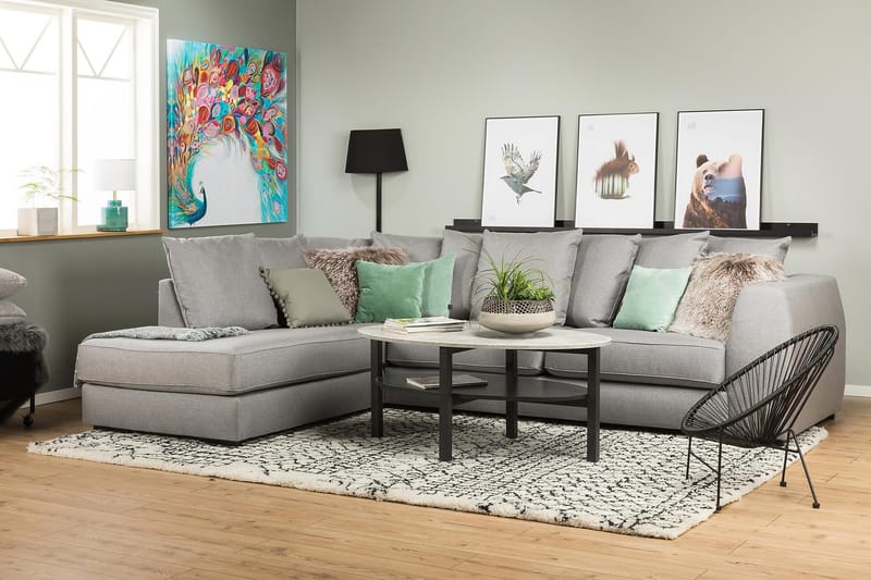 Optus 4-seters Venstrevendt L-formet Sjeselongsofa i Stoff inkl. Pynteputer - Lys grå - Møbler - Sofaer - Sofa med sjeselong