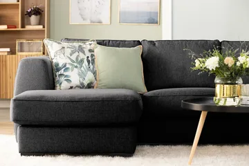 Optus 4-seters Venstrevendt L-formet Sjeselongsofa i Stoff - Mørk grå - Møbler - Sofaer - Sofa med sjeselong