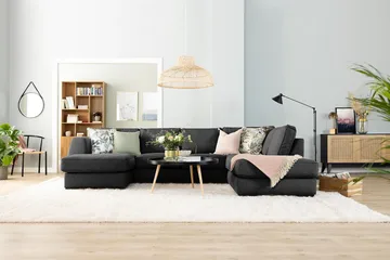 Optus 4-seters Venstrevendt L-formet Sjeselongsofa i Stoff - Mørk grå - Møbler - Sofaer - Sofa med sjeselong