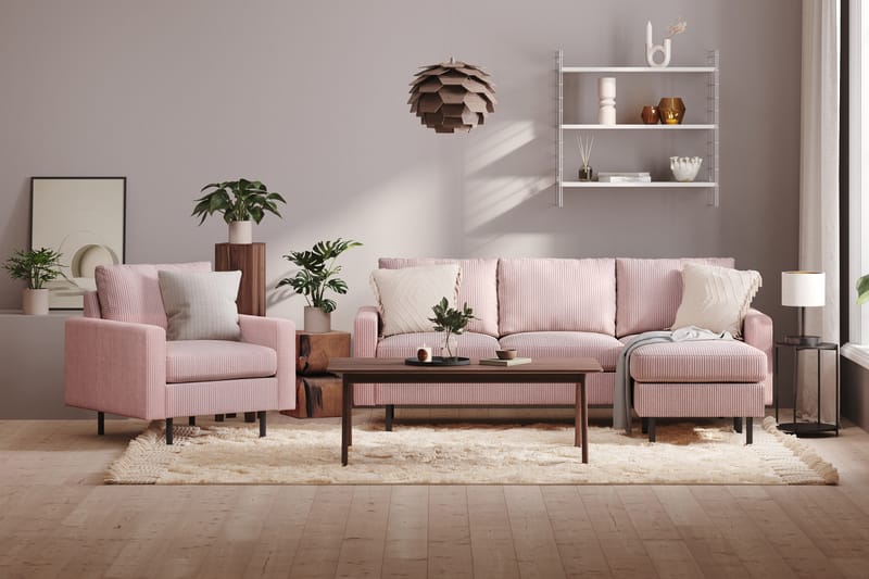 Peppe 3-seters Vendbar L-formet Divansofa i Manchester - Rosa - Møbler - Sofaer - Sofa med sjeselong