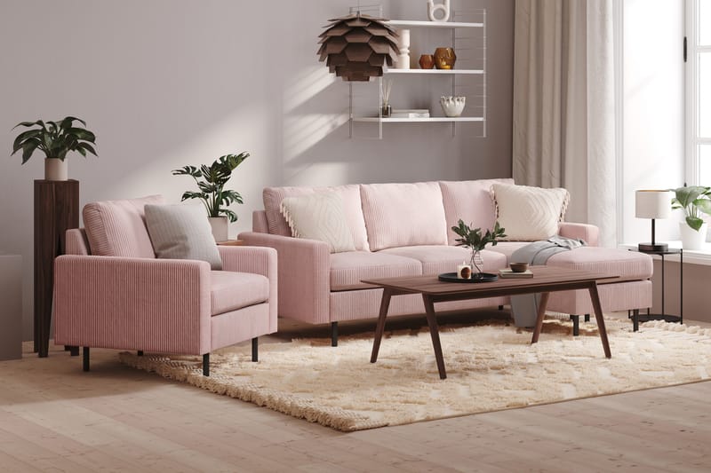 Peppe 3-seters Vendbar L-formet Divansofa i Manchester - Rosa - Møbler - Sofaer - Sofa med sjeselong