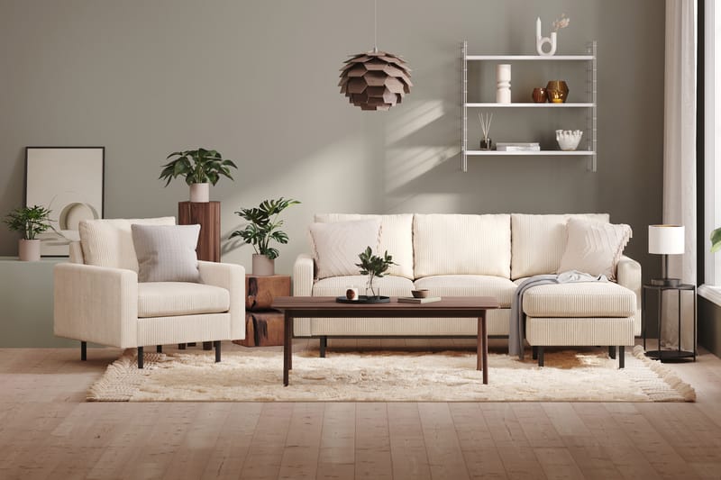 Peppe 3-seters Vendbar L-formet Divansofa i Manchester 200 cm bred - Beige - Møbler - Sofaer - Sofa med sjeselong