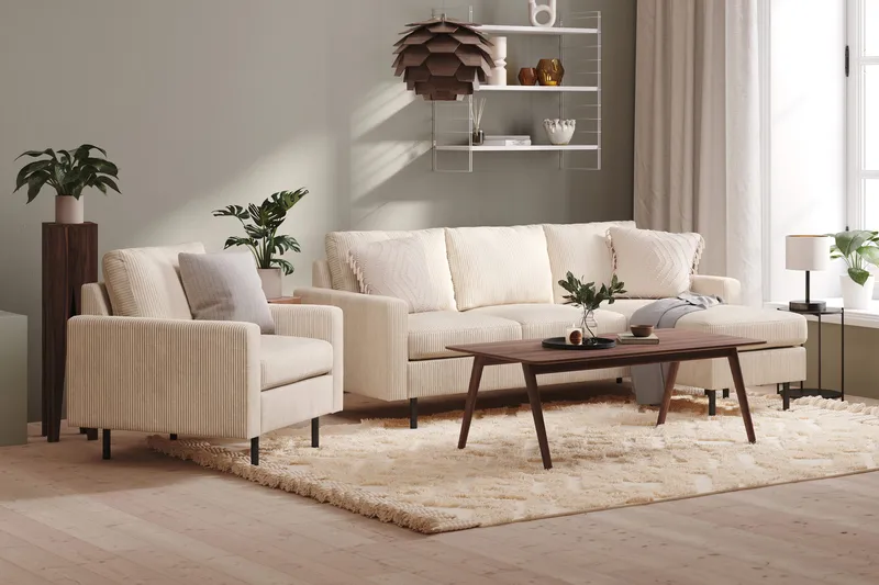 Peppe 3-seters Vendbar L-formet Divansofa i Manchester - Beige - Møbler - Sofaer - Sofa med sjeselong