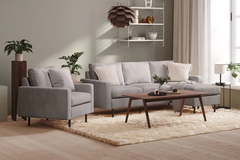 Peppe 3-seters Vendbar L-formet Divansofa i Manchester - Mørk grå - Møbler - Sofaer - Sofa med sjeselong