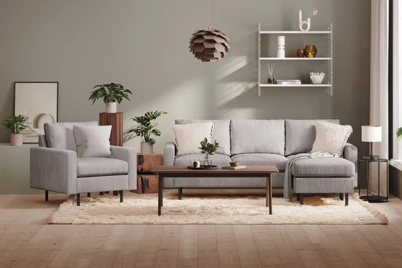 Peppe 3-seters Vendbar L-formet Divansofa i Manchester - Mørk grå - Møbler - Sofaer - Sofa med sjeselong