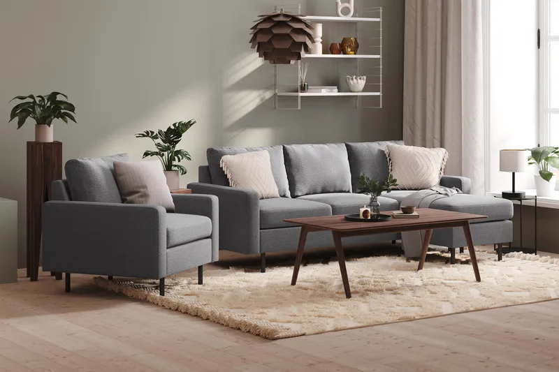 Peppe 3-seters Vendbar L-formet Divansofa i Stoff - Lys grå - Møbler - Sofaer - Sofa med sjeselong