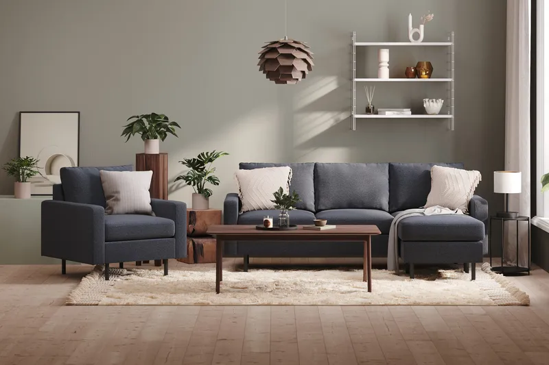 Peppe 3-seters Vendbar L-formet Divansofa i Stoff - Mørk grå - Møbler - Sofaer - Sofa med sjeselong