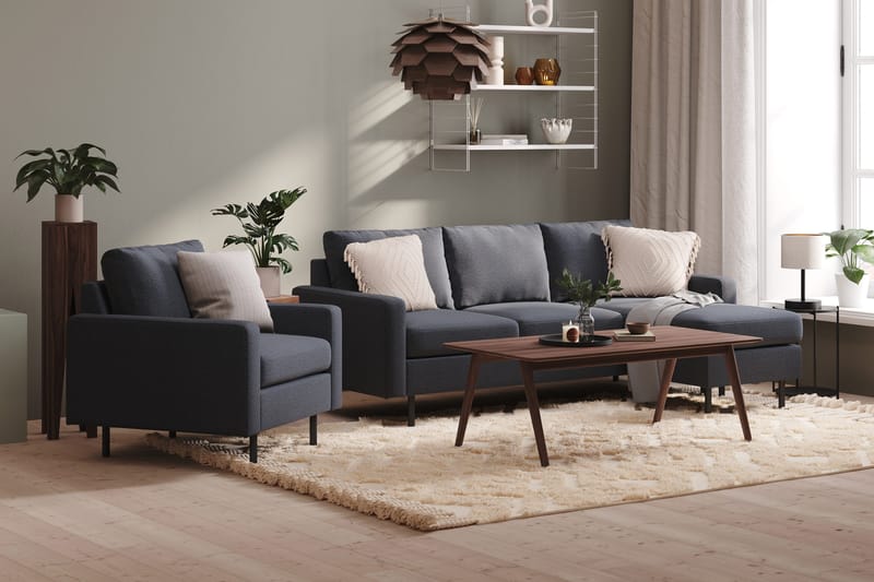 Peppe 3-seters Vendbar L-formet Divansofa i Stoff - Mørk grå - Møbler - Sofaer - Sofa med sjeselong