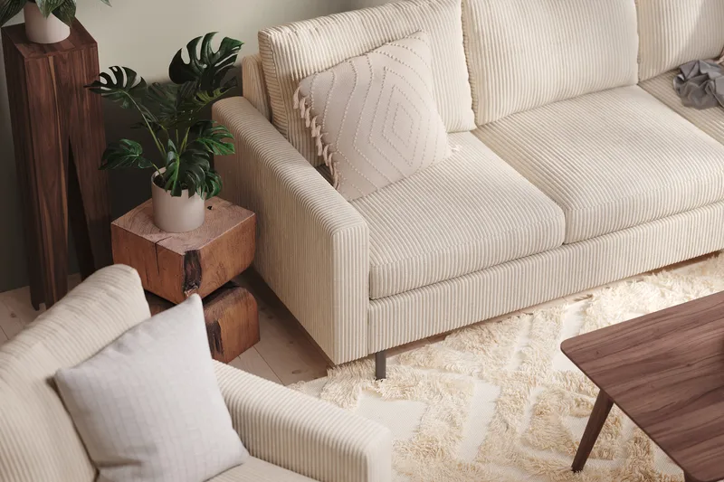 Peppe 4-seters høyrevendt L-formet sjeselongsofa i kordfløyel - Beige - Møbler - Sofaer - Sofa med sjeselong
