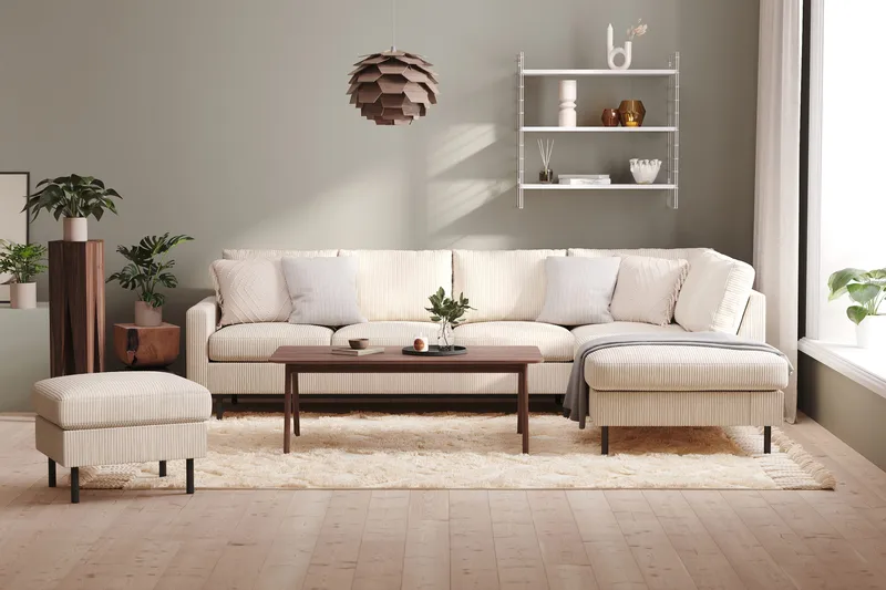 Peppe 4-seters høyrevendt L-formet sjeselongsofa i kordfløyel - Beige - Møbler - Sofaer - Sofa med sjeselong