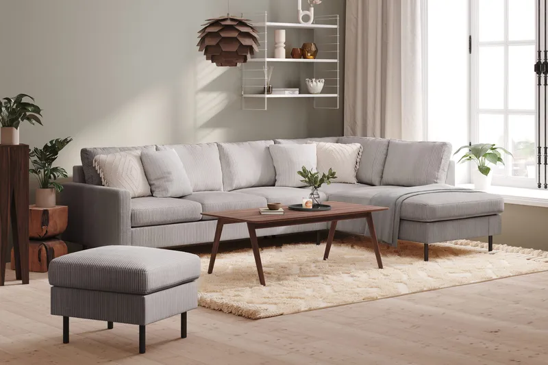 Peppe 4-seters Høyrevendt L-formet Sjeselongsofa i Manchester - Mørk grå - Møbler - Sofaer - Sofa med sjeselong