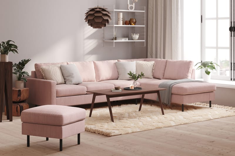 Peppe 4-seters Høyrevendt L-formet Sjeselongsofa i Manchester - Rosa - Møbler - Sofaer - Sofa med sjeselong