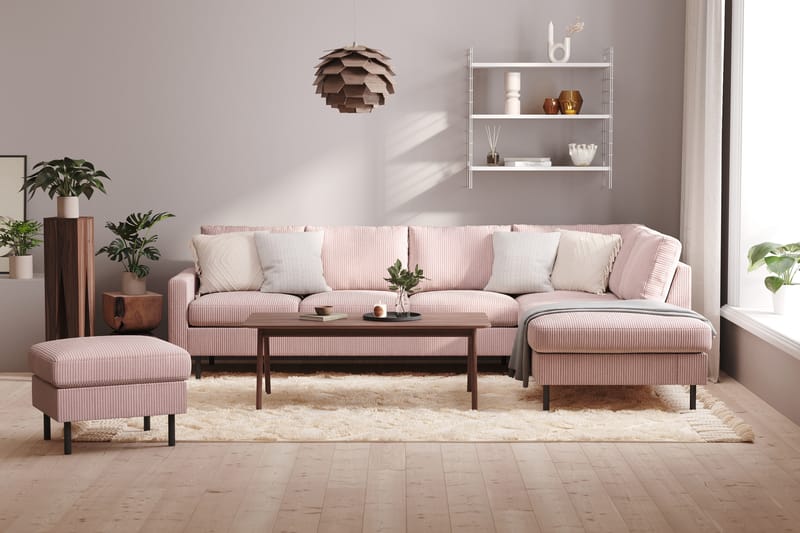 Peppe 4-seters Høyrevendt L-formet Sjeselongsofa i Manchester - Rosa - Møbler - Sofaer - Sofa med sjeselong