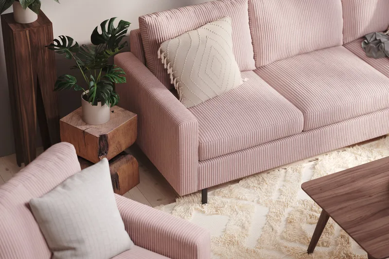 Peppe 4-seters Høyrevendt L-formet Sjeselongsofa i Manchester - Rosa - Møbler - Sofaer - Sofa med sjeselong