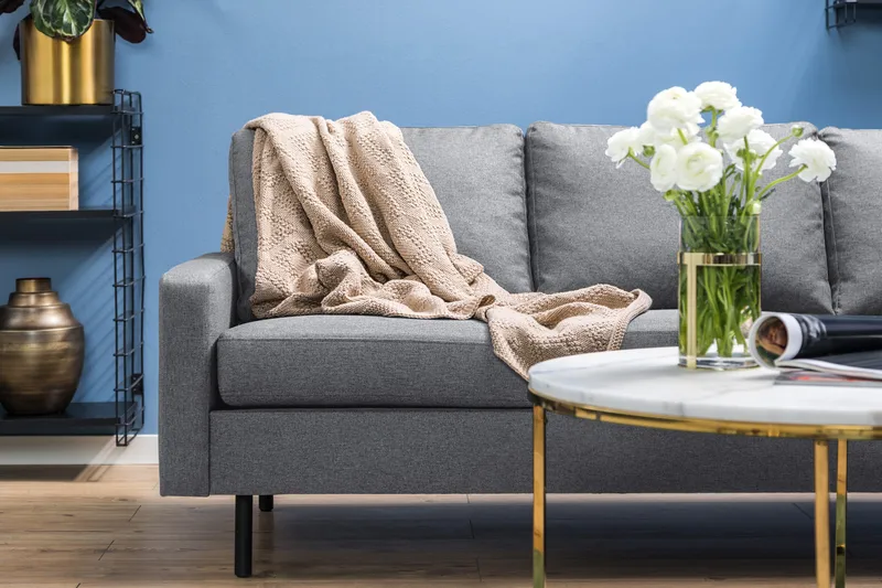 Peppe 4-seters Høyrevendt L-formet Sjeselongsofa i Stoff - Lys grå - Møbler - Sofaer - Sofa med sjeselong