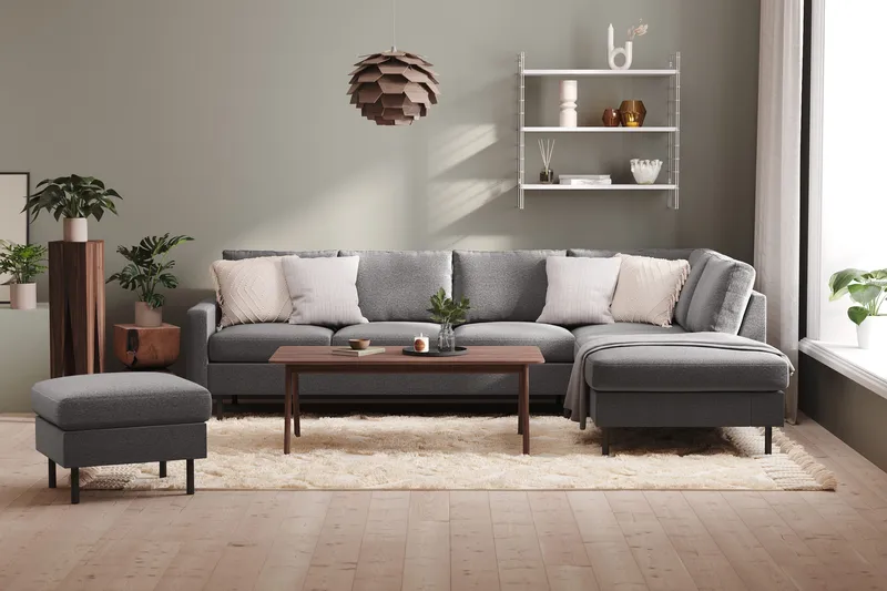 Peppe 4-seters Høyrevendt L-formet Sjeselongsofa i Stoff - Lys grå - Møbler - Sofaer - Sofa med sjeselong