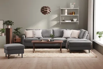 Peppe 4-seters Høyrevendt L-formet Sjeselongsofa i Stoff - Lys grå - Møbler - Sofaer - Sofa med sjeselong
