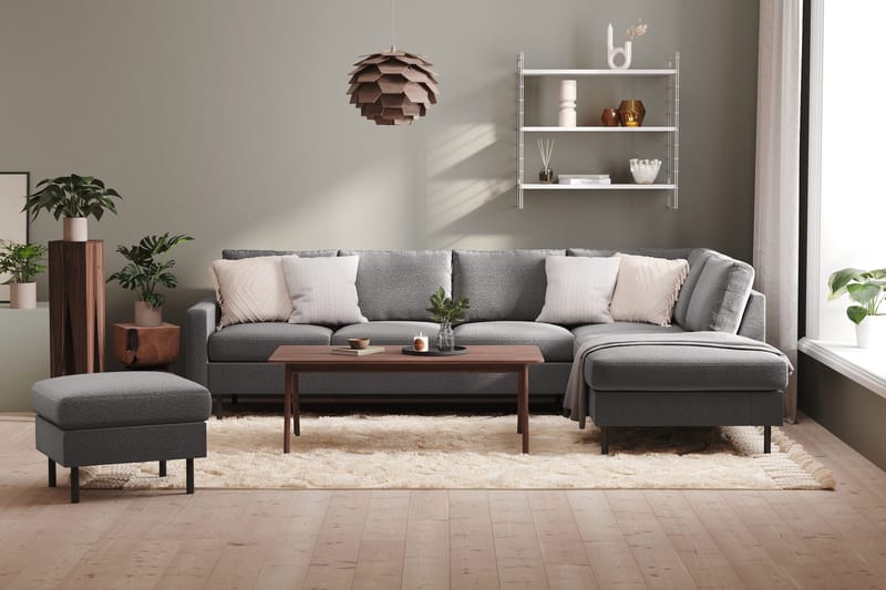 Peppe 4-seters Høyrevendt L-formet Sjeselongsofa i Stoff - Lys grå - Møbler - Sofaer - Sofa med sjeselong