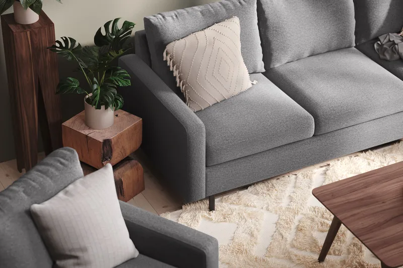 Peppe 4-seters Høyrevendt L-formet Sjeselongsofa i Stoff - Lys grå - Møbler - Sofaer - Sofa med sjeselong