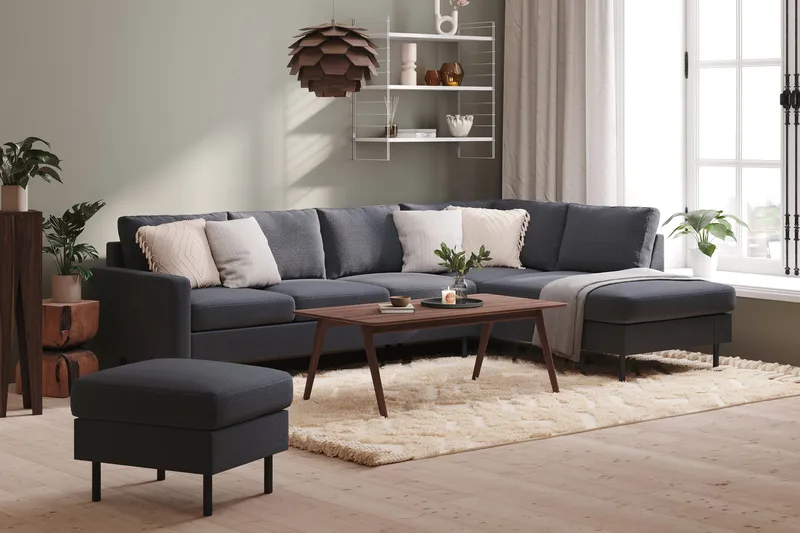 Peppe 4-seters Høyrevendt L-formet Sjeselongsofa i Stoff - Mørk grå - Møbler - Sofaer - Sofa med sjeselong