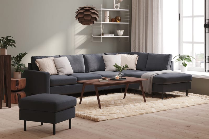 Peppe 4-seters Høyrevendt L-formet Sjeselongsofa i Stoff - Mørk grå - Møbler - Sofaer - Sofa med sjeselong