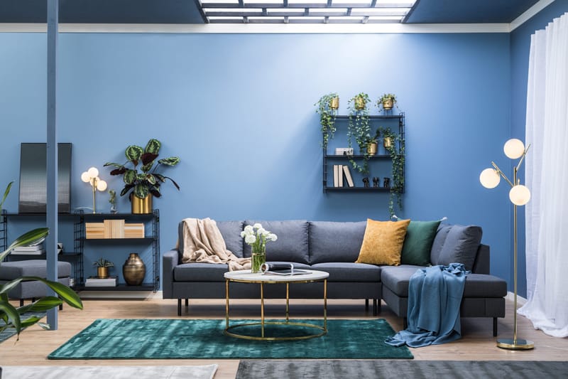 Peppe 4-seters Høyrevendt L-formet Sjeselongsofa i Stoff - Mørk grå - Møbler - Sofaer - Sofa med sjeselong