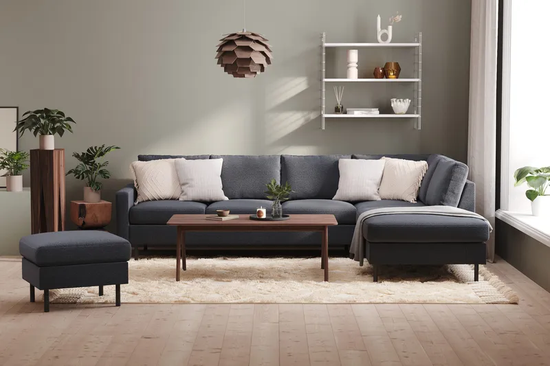 Peppe 4-seters Høyrevendt L-formet Sjeselongsofa i Stoff - Mørk grå - Møbler - Sofaer - Sofa med sjeselong