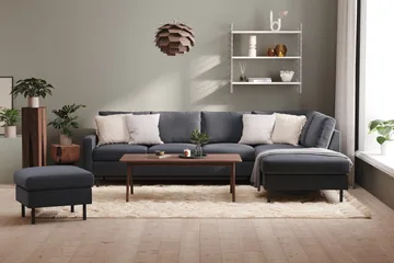Peppe 4-seters Høyrevendt L-formet Sjeselongsofa i Stoff - Mørk grå - Møbler - Sofaer - Sofa med sjeselong