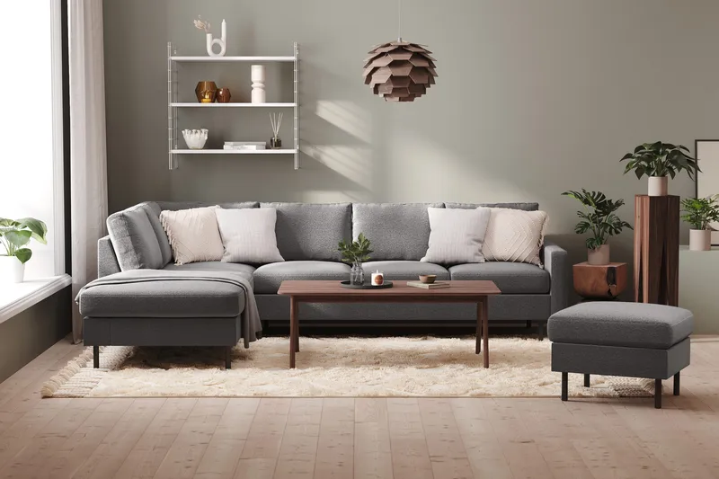 Peppe 4-seters Venstrevendt L-formet Sjeselongsofa i Stoff - Lys grå - Møbler - Sofaer - Sofa med sjeselong