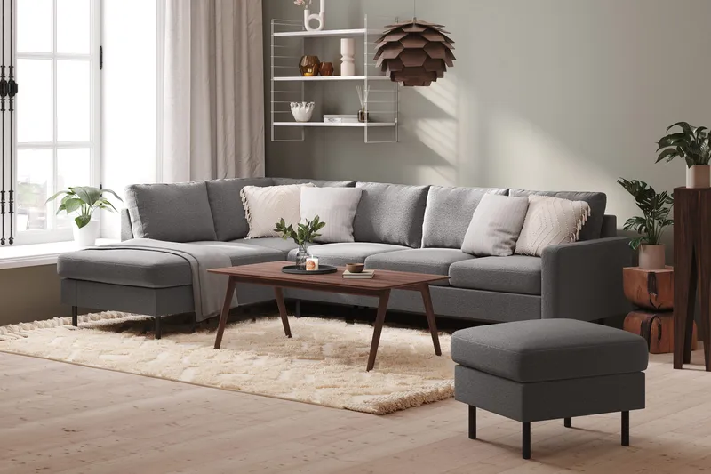 Peppe 4-seters Venstrevendt L-formet Sjeselongsofa i Stoff - Lys grå - Møbler - Sofaer - Sofa med sjeselong