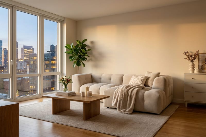 Puffy 3-seters boblete sofa med divan høyre - Beige - Møbler - Sofaer - Sofa med sjeselong