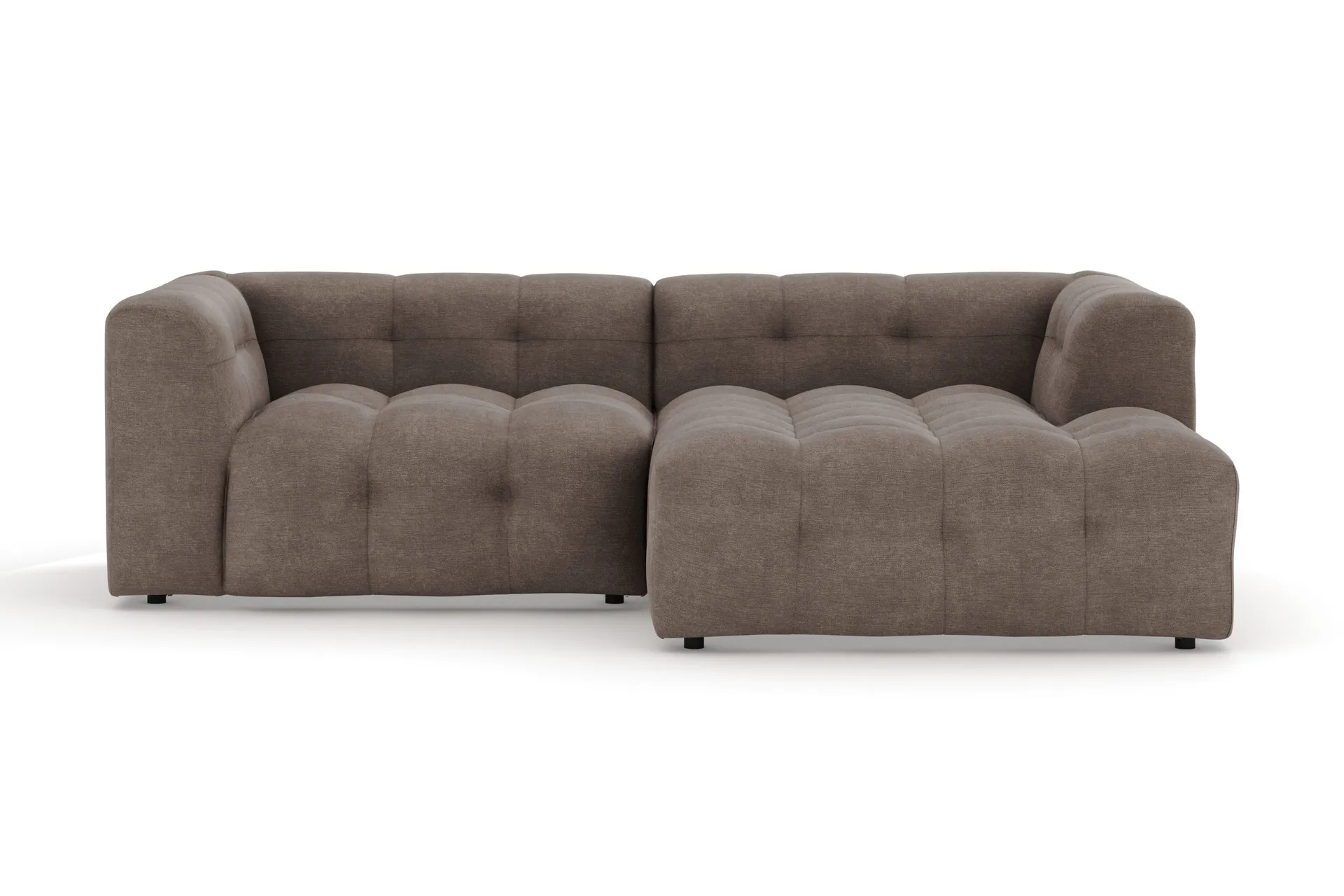 Puffy 3-seters boblete sofa med divan høyre - Brun