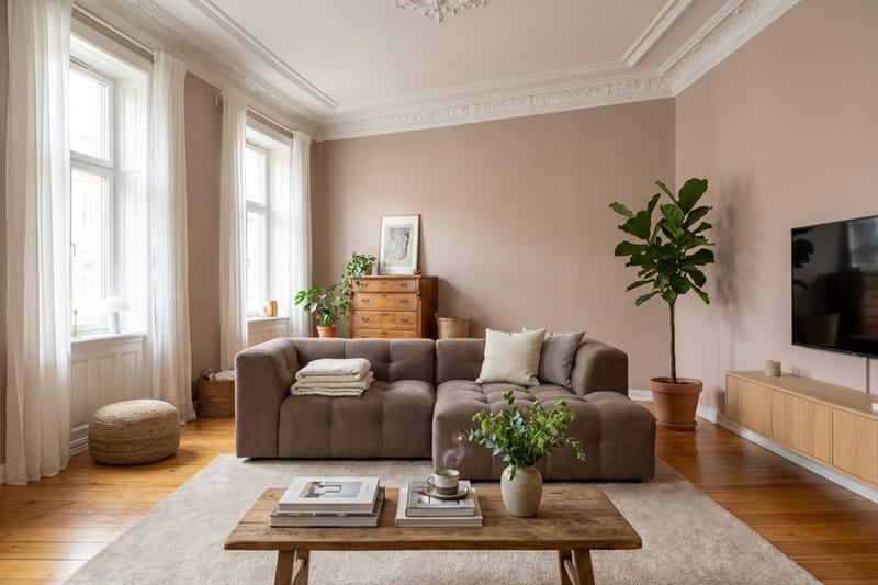 Puffy 3-seters boblete sofa med divan høyre - Brun - Møbler - Sofaer - Sofa med sjeselong