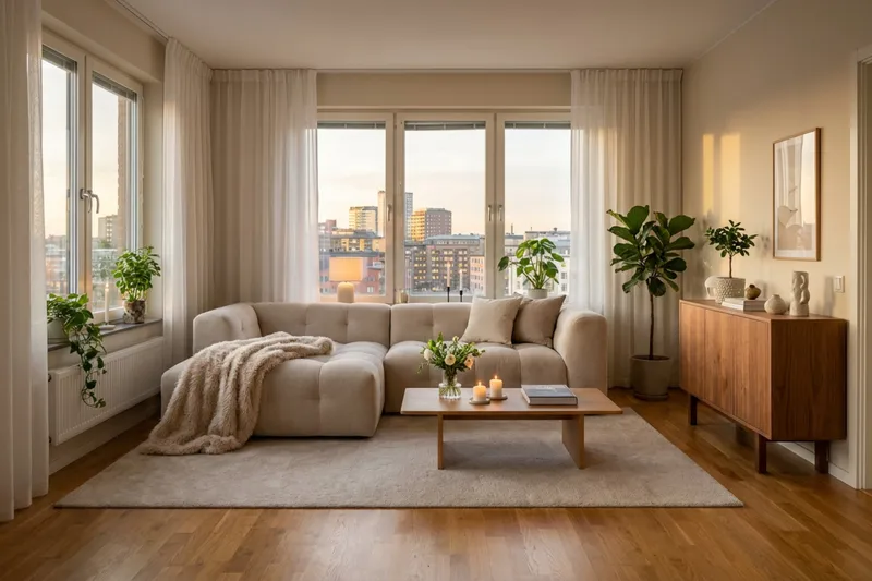 Puffy 3-seters boblete sofa med divan venstre - Beige - Møbler - Sofaer - Sofa med sjeselong