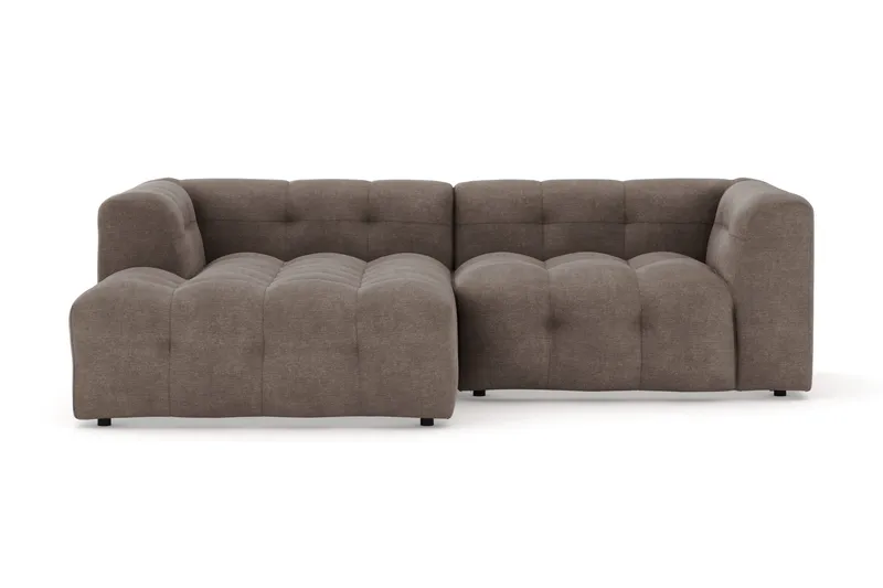 Puffy 3-seters boblete sofa med divan venstre, Brun