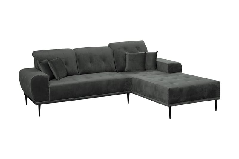 Rapale 3-seters Sofa med Divan Høyre med Puter - Fløyel/Lysegrå/Svart - Møbler - Sofaer - Sofa med sjeselong