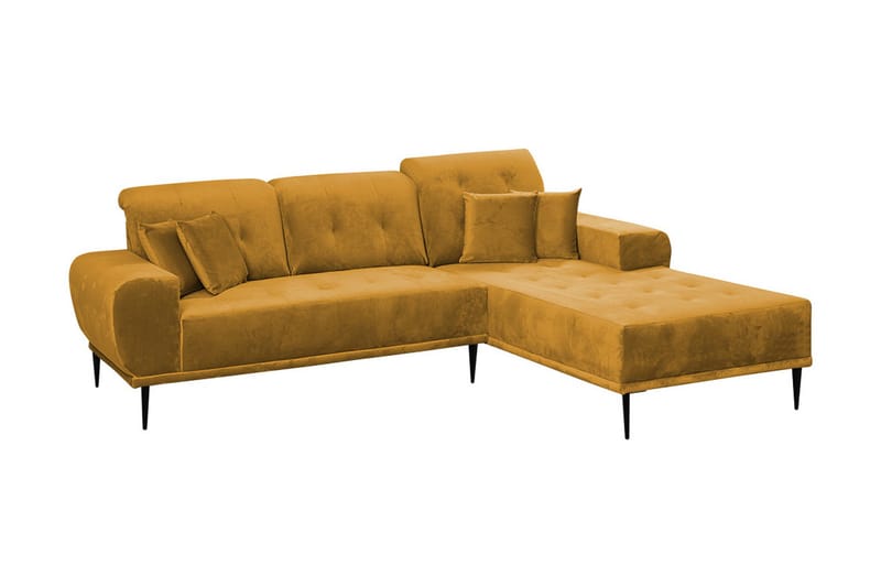 Rapale 3-seters Sofa med Divan Høyre med Puter - Fløyel/Gul - Sofa med sjeselong - Fløyel sofaer - 3 seters sofa med divan