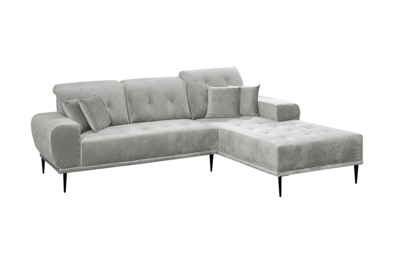 Rapale 3-seters Sofa med Divan Høyre med Puter - Fløyel/Lysegrå - Møbler - Sofaer - Sofa med sjeselong