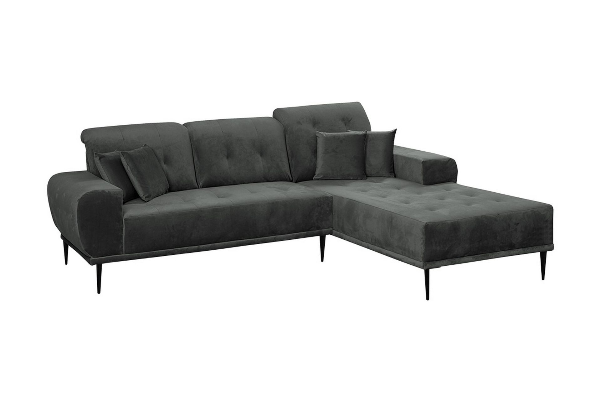 Rapale 3-seters Sofa med Divan Høyre med Puter - Fløyel/Lysegrå/Svart