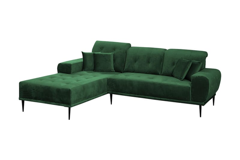 Rapale 3-seters Sofa med Divan Venstre med Puter - Fløyel/Grønn - Møbler - Sofaer - Sofa med sjeselong