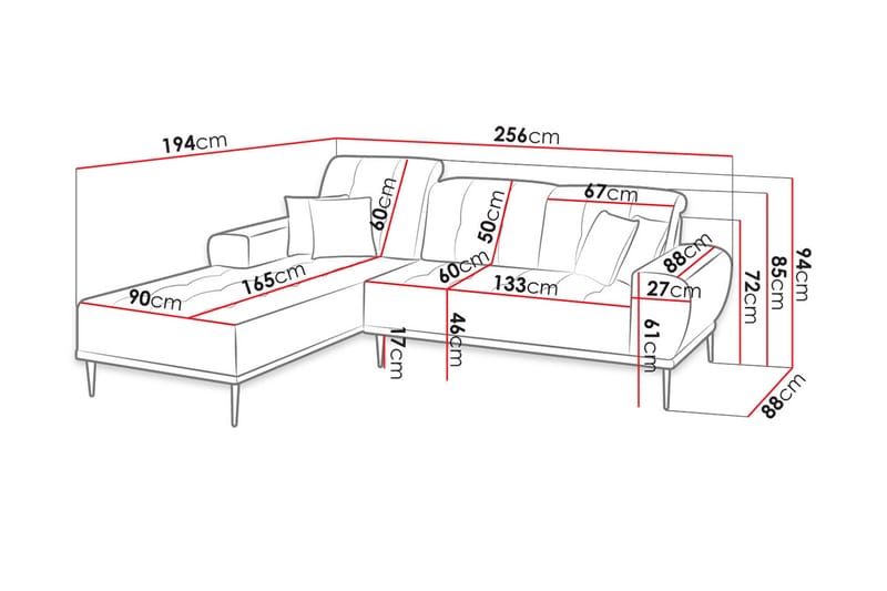 Rapale 3-seters Sofa med Divan Venstre med Puter - Grønn - Møbler - Sofaer - Sofa med sjeselong