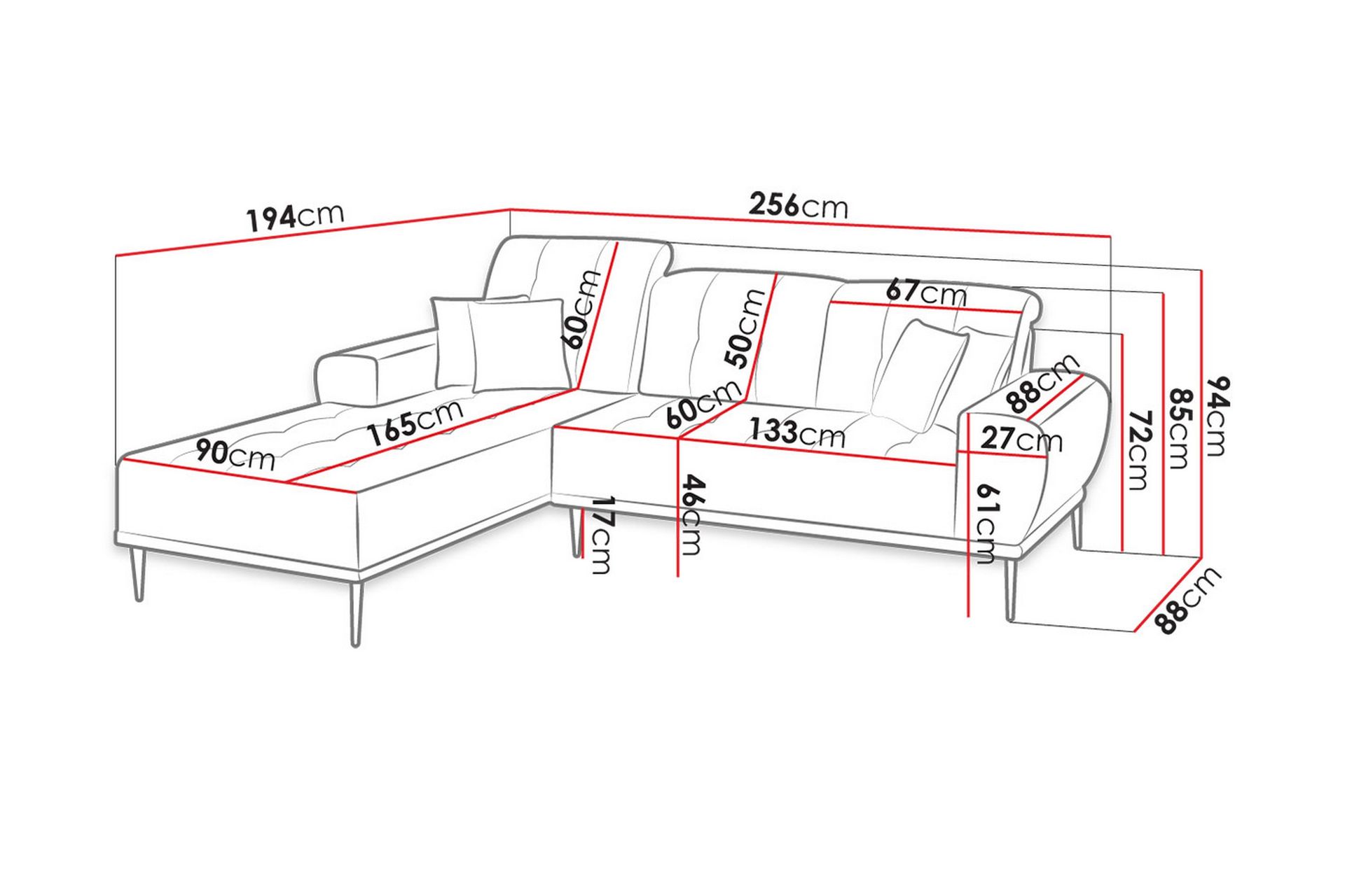Rapale 3-seters Sofa med Divan Venstre med Puter - Fløyel/Grønn - Møbler - Sofaer - Sofa med sjeselong