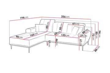 Rapale 3-seters Sofa med Divan Venstre med Puter - Fløyel/Grønn - Møbler - Sofaer - Sofa med sjeselong