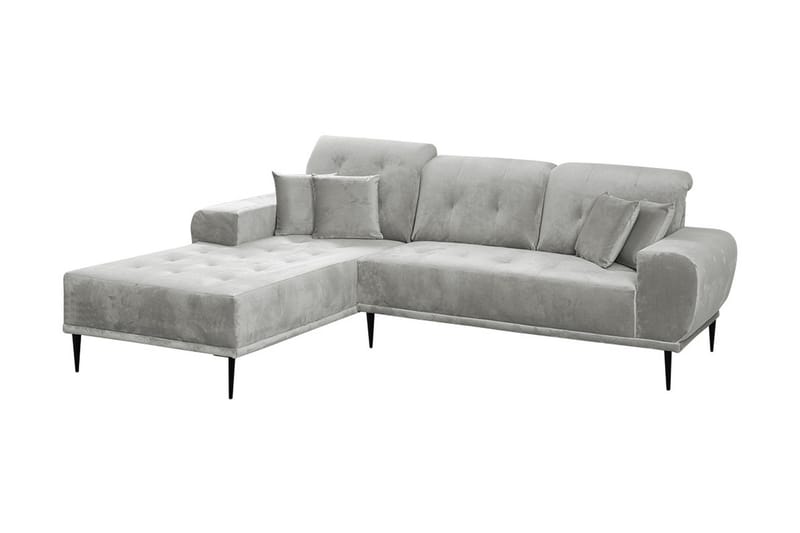Rapale 3-seters Sofa med Divan Venstre med Puter - Fløyel/Lysegrå - Møbler - Sofaer - Sofa med sjeselong