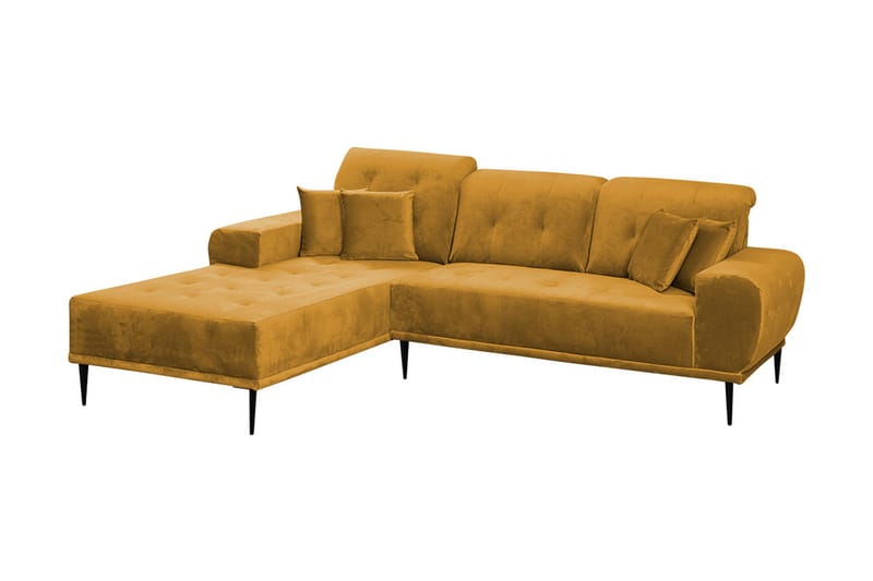 Rapale 3-seters Sofa med Divan Venstre med Puter - Fløyel/Gul - Sofa med sjeselong - Fløyel sofaer - 3 seters sofa med divan