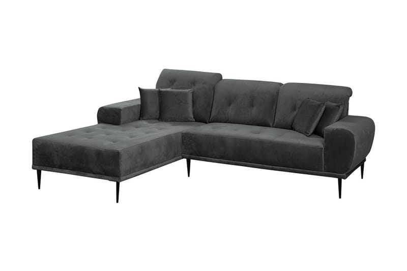 Rapale 3-seters Sofa med Divan Venstre med Puter - Fløyel/Lysegrå/Svart - Sofa med sjeselong - Fløyel sofaer - 3 seters sofa med divan